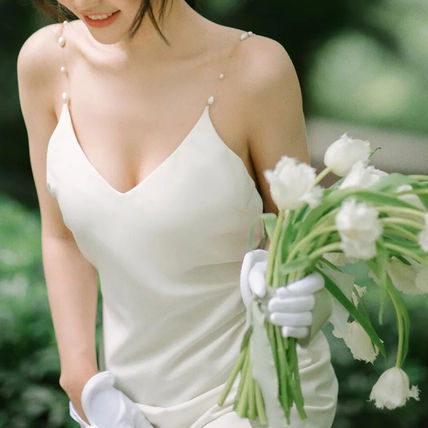 ウエディングドレス キャミソール パール ロング 結婚式 m5597