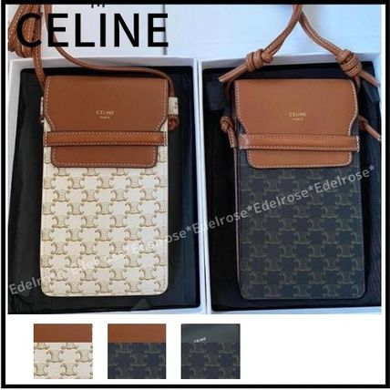 CELINE Smart Phone Cases Phone pouch with flap in triomphe canvas and lambskin