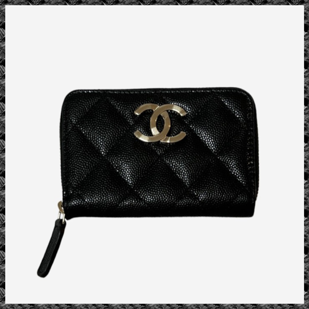 VIP◆送料込み【CHANEL】ジッパー コイン 財布 メタルブラック