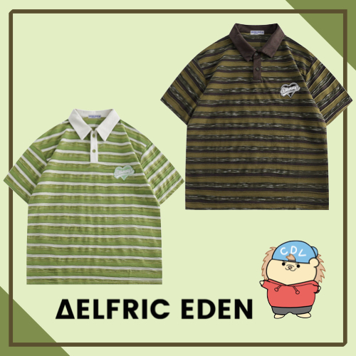 【Aelfric Eden】 ストライプ ポロカラー T シャツ☆送料間税込