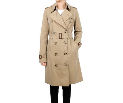 Burberry Trench Casual Style Blended Fabrics Plain Cotton Medium Long