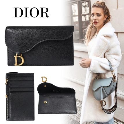 Christian Dior Card Holders Unisex Street Style Plain Leather Small Wallet Logo