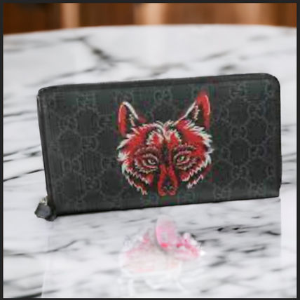 GUCCI Long Wallets Street Style Other Animal Patterns Leather Long Wallet  Logo