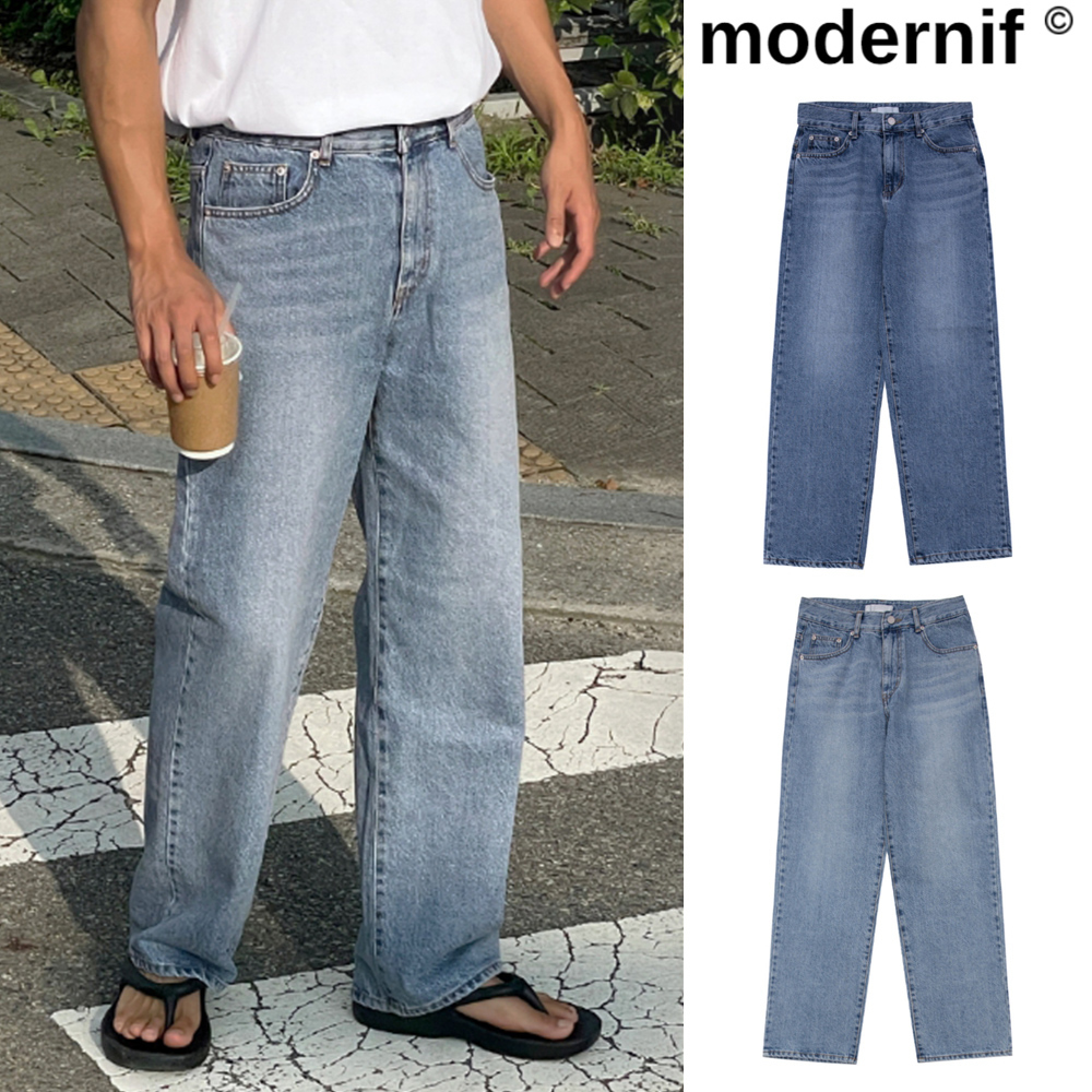 【MODERNIF】Part Washing Wide Denim Pants