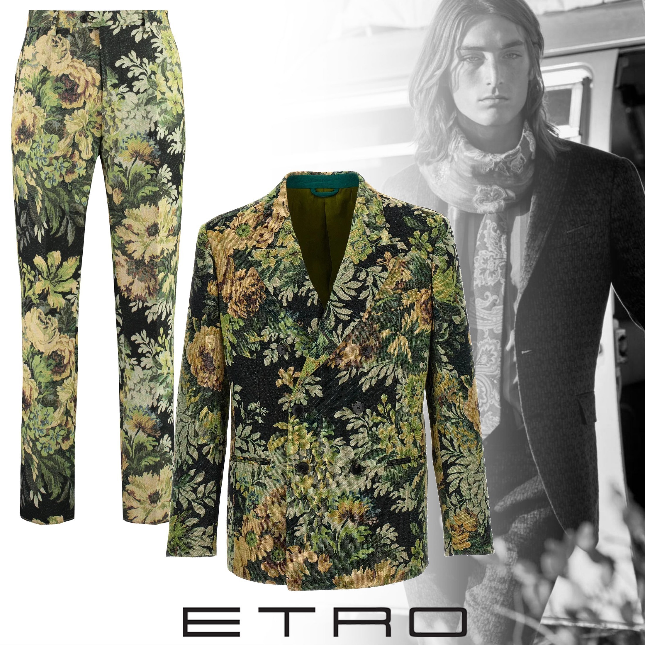 ETRO フローラル ジャカード ダブルブレスト セットアップ