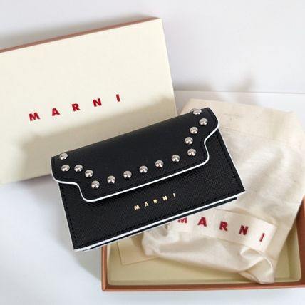 MARNI Card Holders Unisex Studded Plain Leather Logo Card Holders