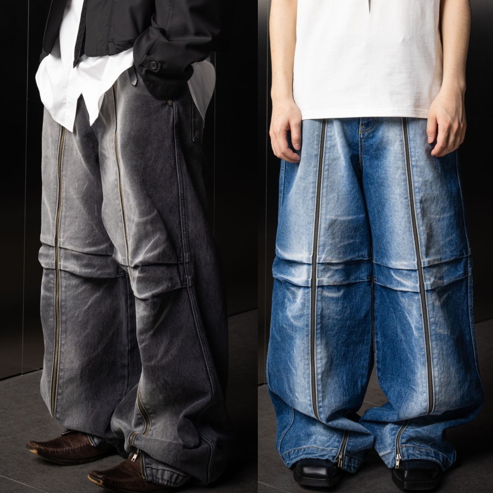 IUGAMAKARAS☆韓国☆大人気☆ Long Zipper Denim Pants 2色 ボトムス