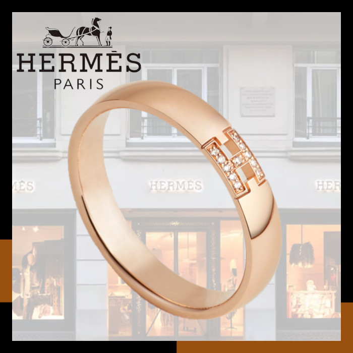HERMES リング 結婚指輪 H ピンクゴールド ダイヤ Ever Herakles