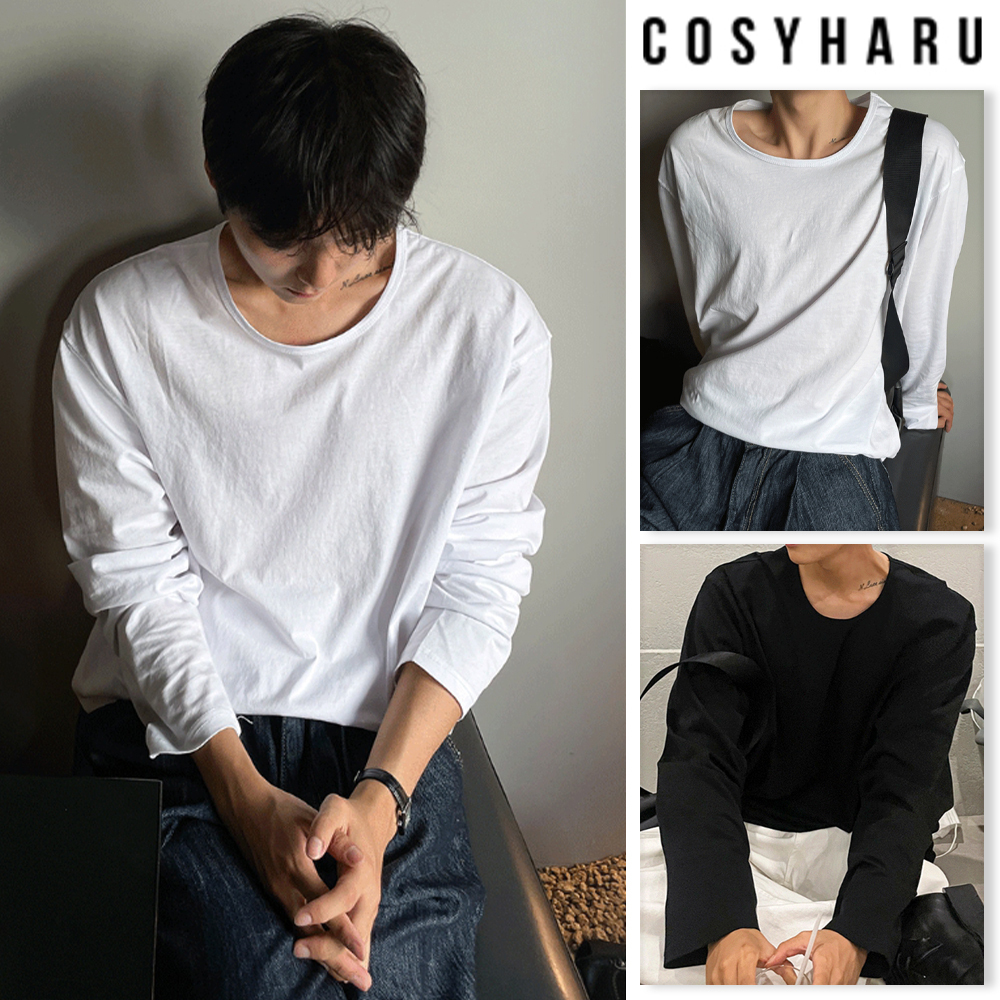 【COSYHARU】U-neck silky cotton long sleeve tee