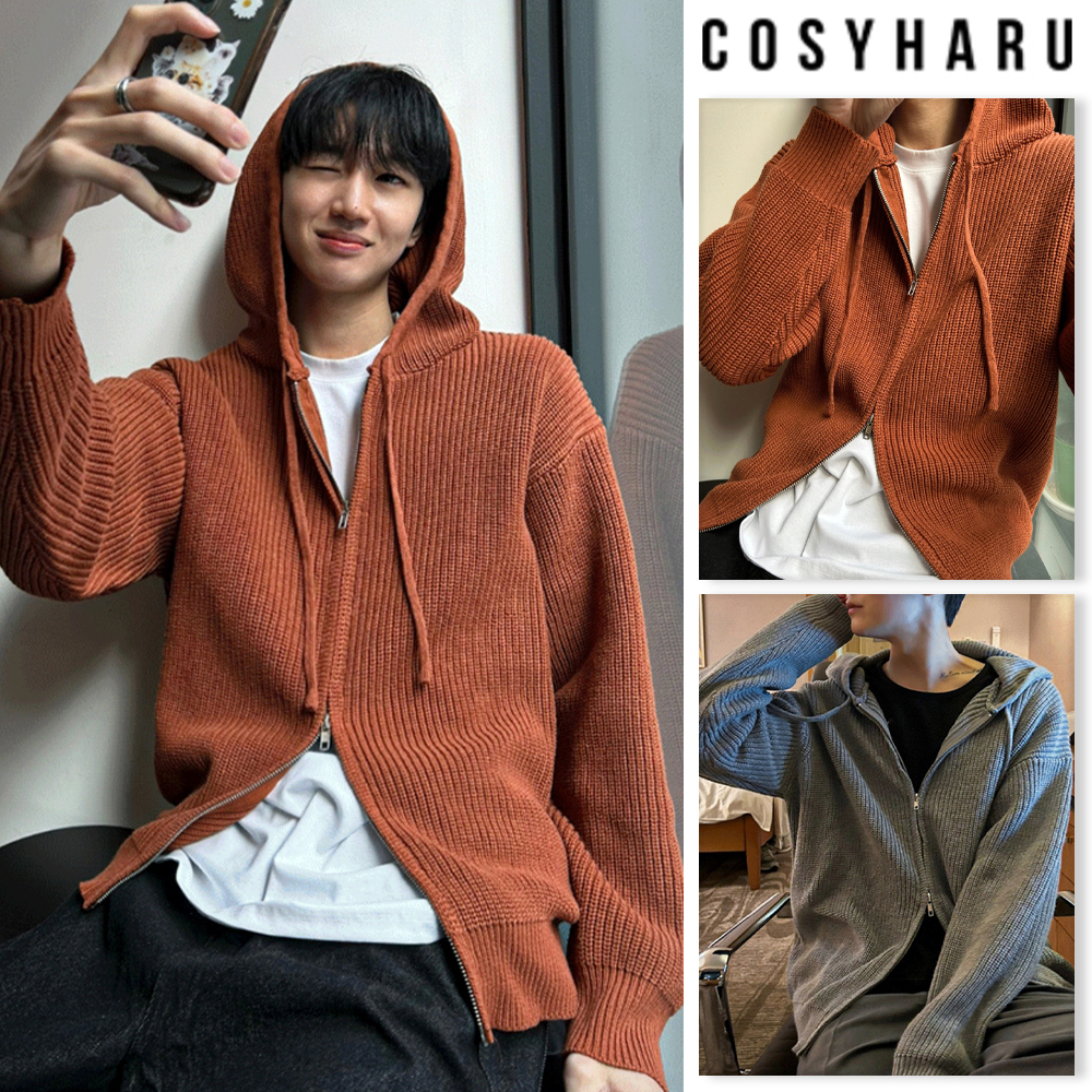 【COSYHARU】Two-way hooded knit zip-up
