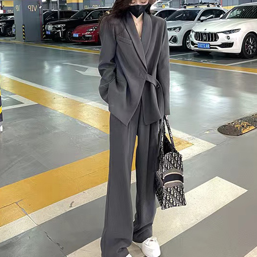 3色 ツーピース パンツスーツセット ワイドパンツ 大人 シンプル