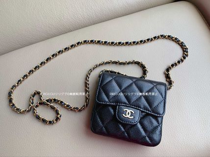 CHANEL Clutches Casual Style Blended Fabrics Leather Crossbody Clutches