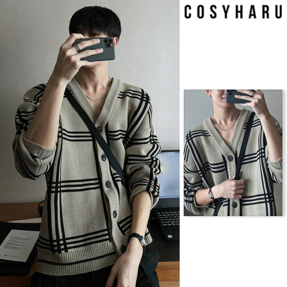 【COSYHARU】Check Oversized Fit Cardigan