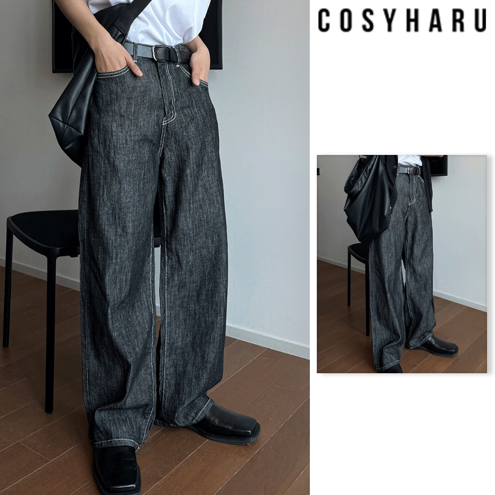 【COSYHARU】Linen denim wide