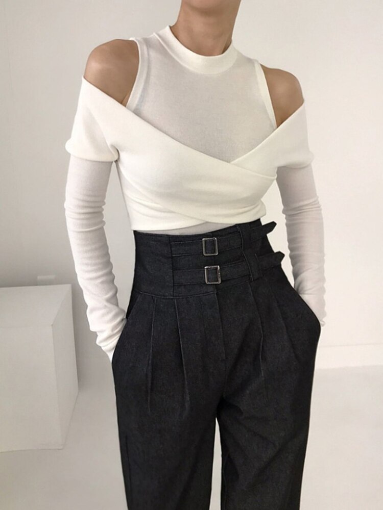 リュクス オフショルダー 長袖 モード トップス