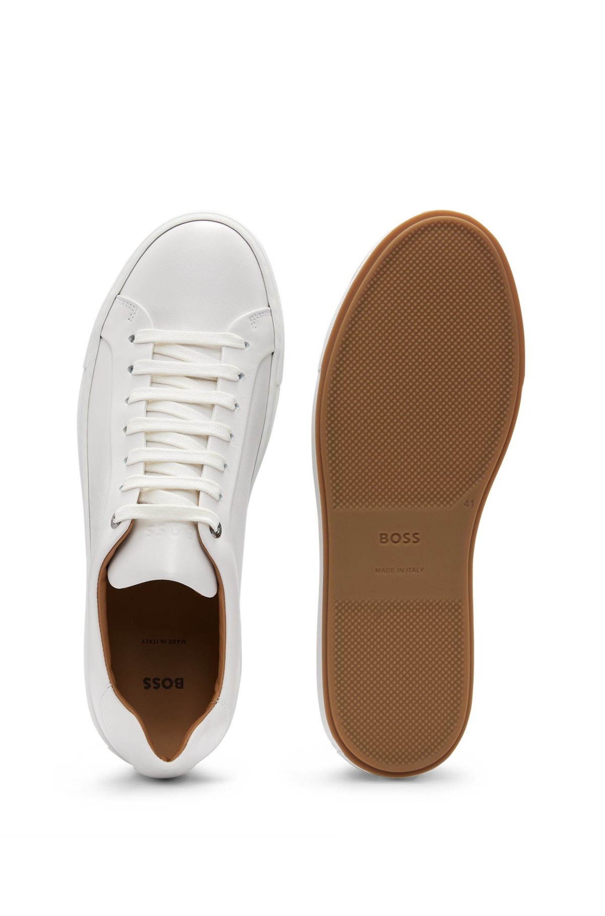 BOSS レザー レースアップスニーカー トーナルロゴ (Hugo Boss
