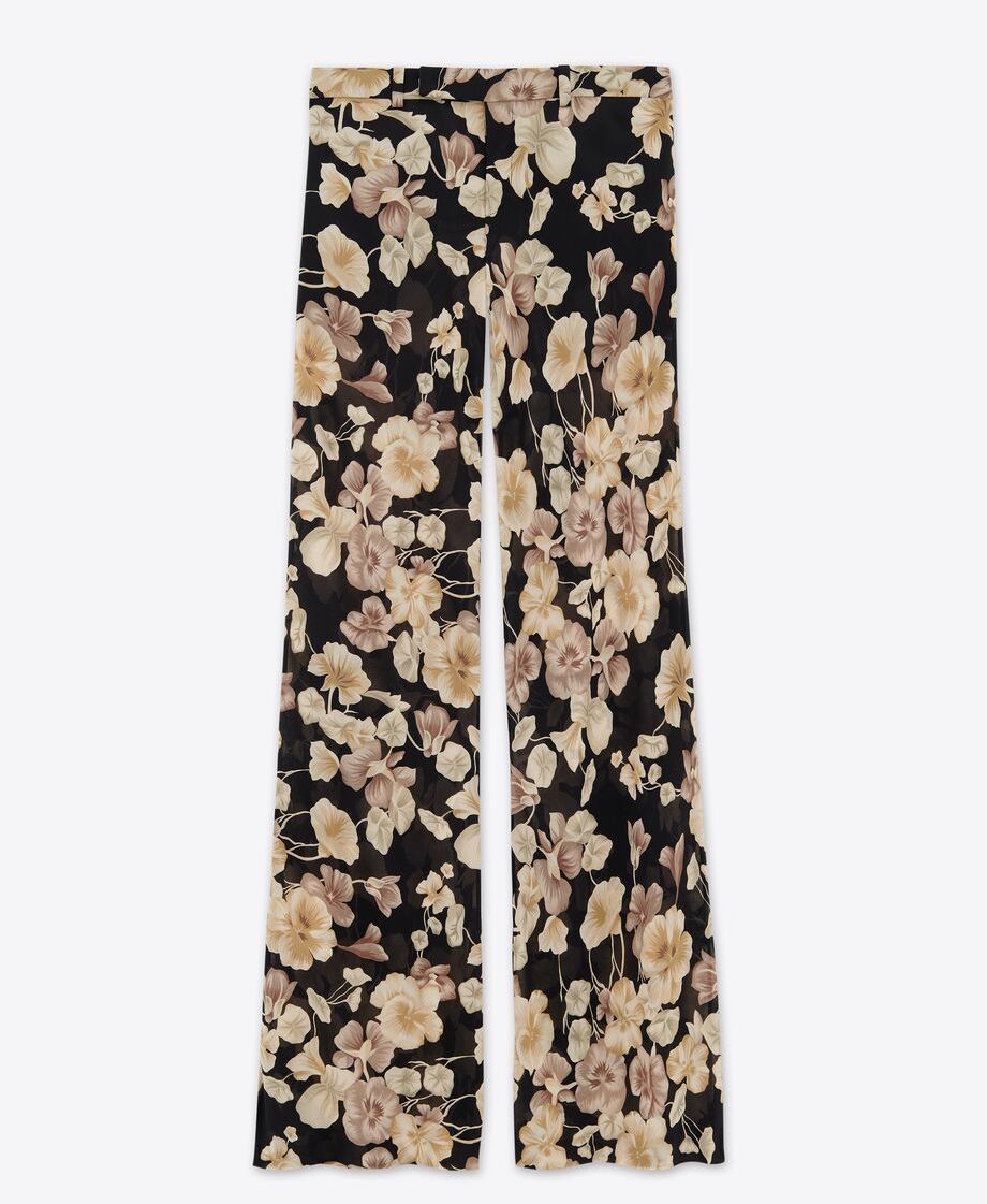 Saint Laurent《フレアパンツ》フローラル シルク DHL発送 直営