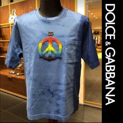 Dolce & Gabbana Crew Neck Crew Neck Street Style Tie-dye Plain Cotton Short Sleeves