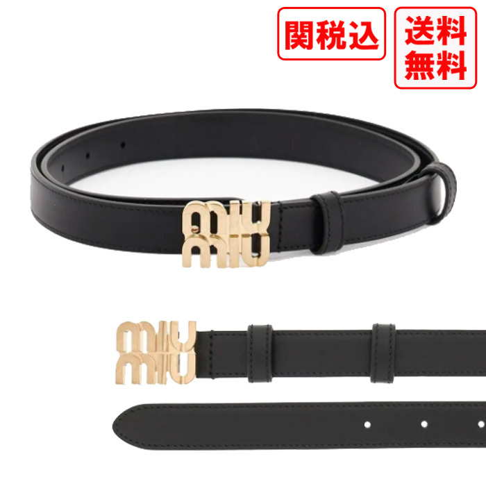 関税・送料込 MIU MIU Logo buckle leather ベルト