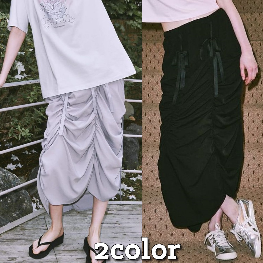 RONRON★韓国★人気★SHIRRING RIBBON LONG SKIRT 2色