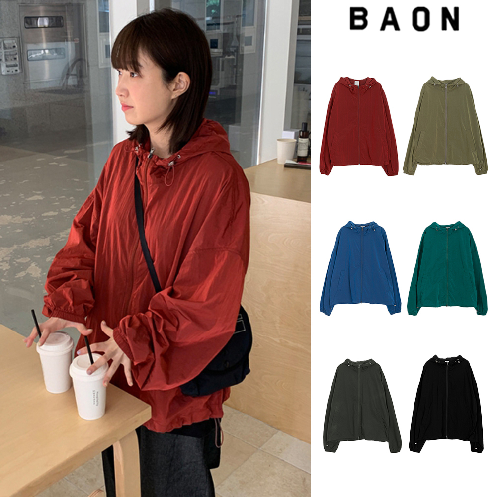 【BAON】[unisex] Gutumt Glossy Hood Nylon Zip-up Jumper