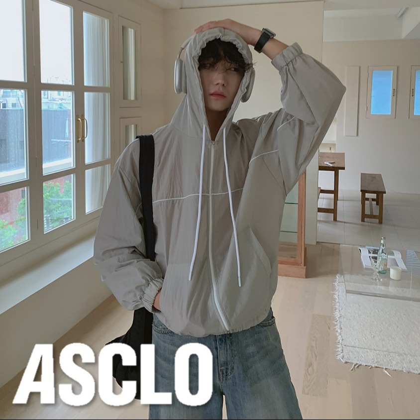 ジャケット ASCLO Piping Nylon Hood Jacket (4color)