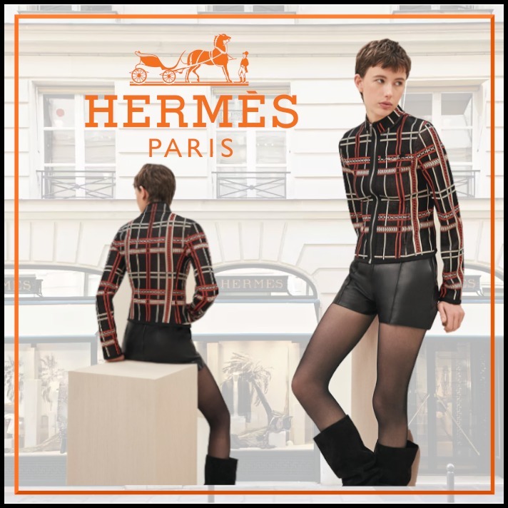 ニットで着やすいHermesTartan et Chainesレーサージャケット