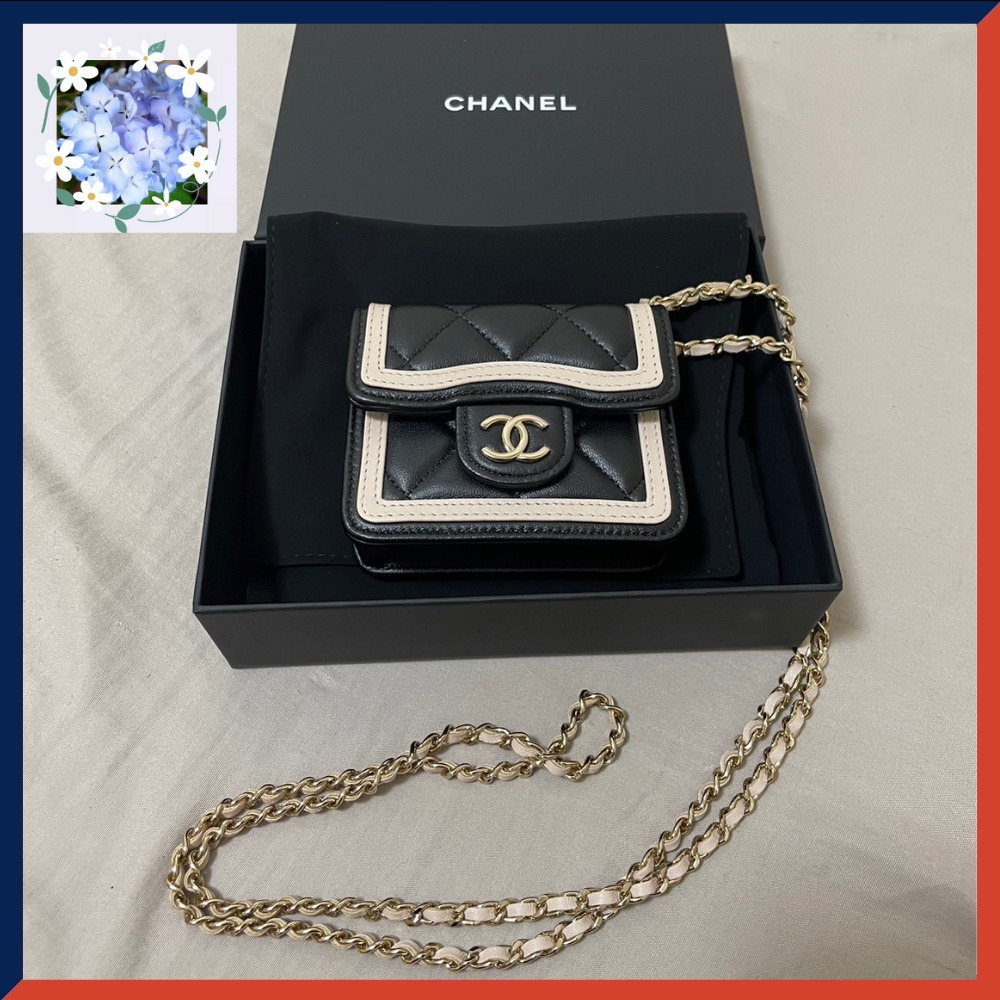 ★CHANEL◆チェーン クラッチ ラムスキン ブラック&ベージュ