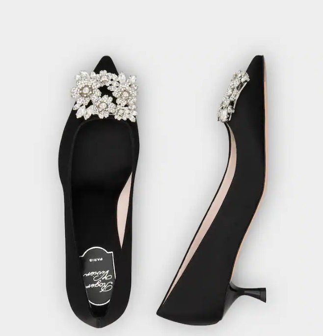 [Roger Vivier] RV ブーケ ストラス バックル パンプス (サテン) ROGER VIVIER RV ブーケストラスバックル サテン パンプス 黒