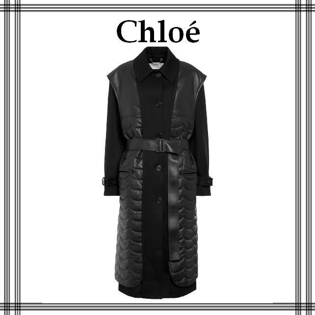 [CHLOE] ウール ギャバジン レザーコート