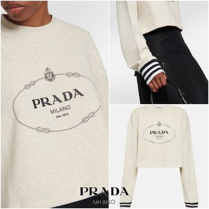 PRADA Hoodies & Sweatshirts Stripes Unisex Blended Fabrics U-Neck Boat Neck Long Sleeves