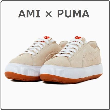 AMI PARIS Low-Top Rubber Sole Lace-up Casual Style Suede Collaboration Plain