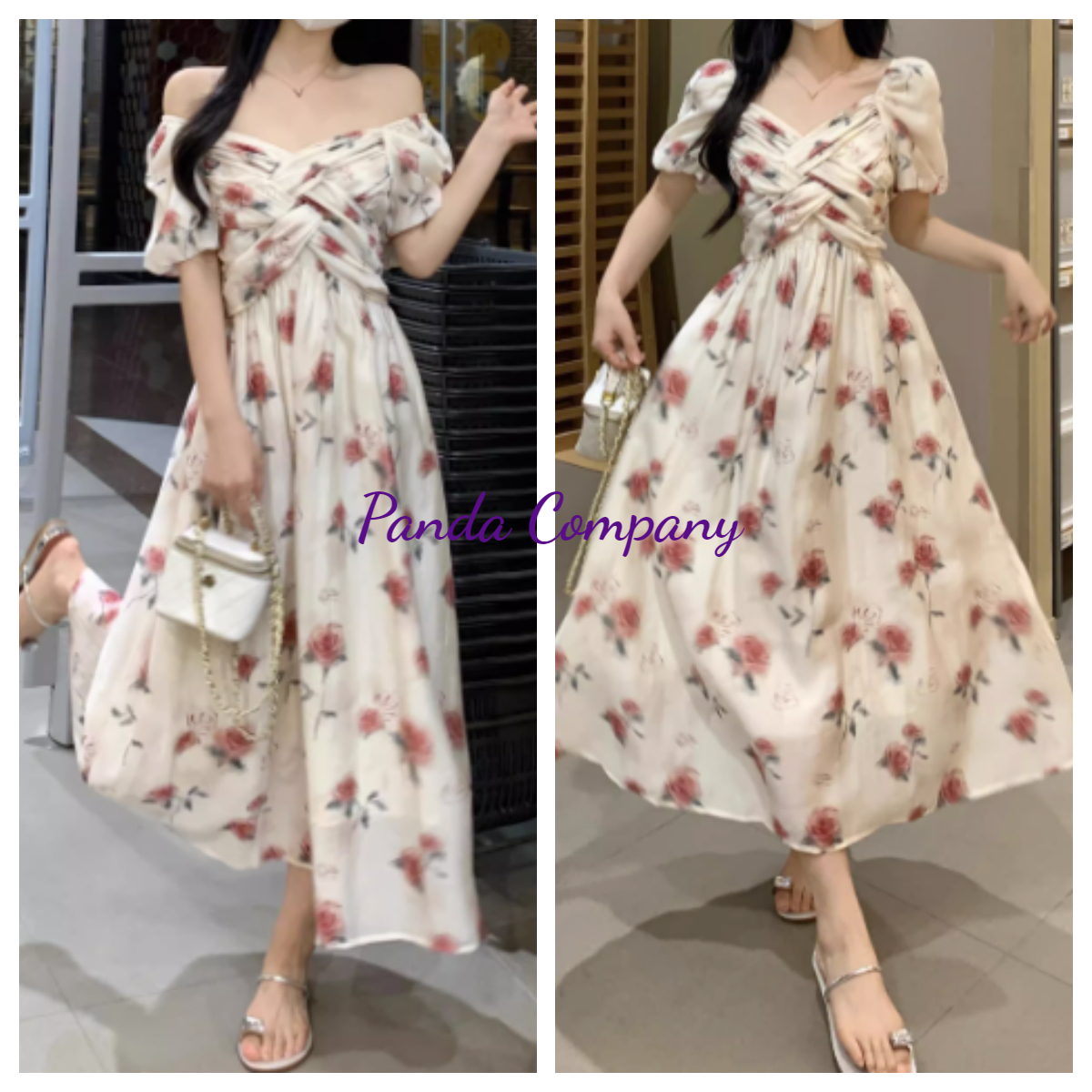 シフォン 2WAY ロングワンピース Aラインドレス フローラル柄