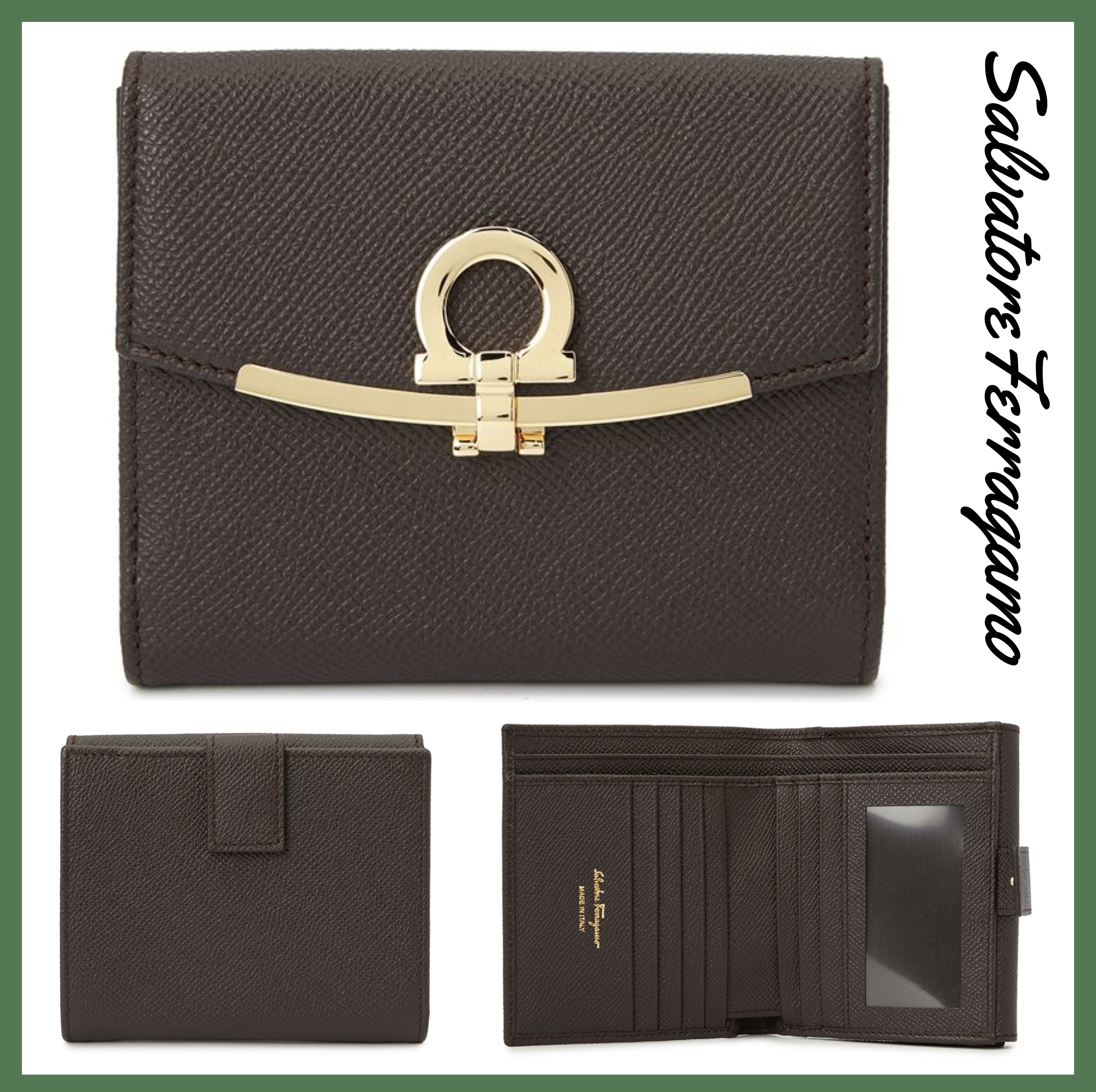 【関税込み】 ☆FERRAGAMO☆ レザー 二つ折り 折りたたみ財布