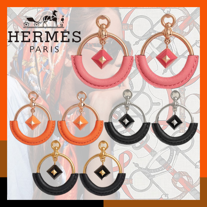 HERMES 最新作 ピアス 本革レザー ピンクゴールド Loop Medor PM