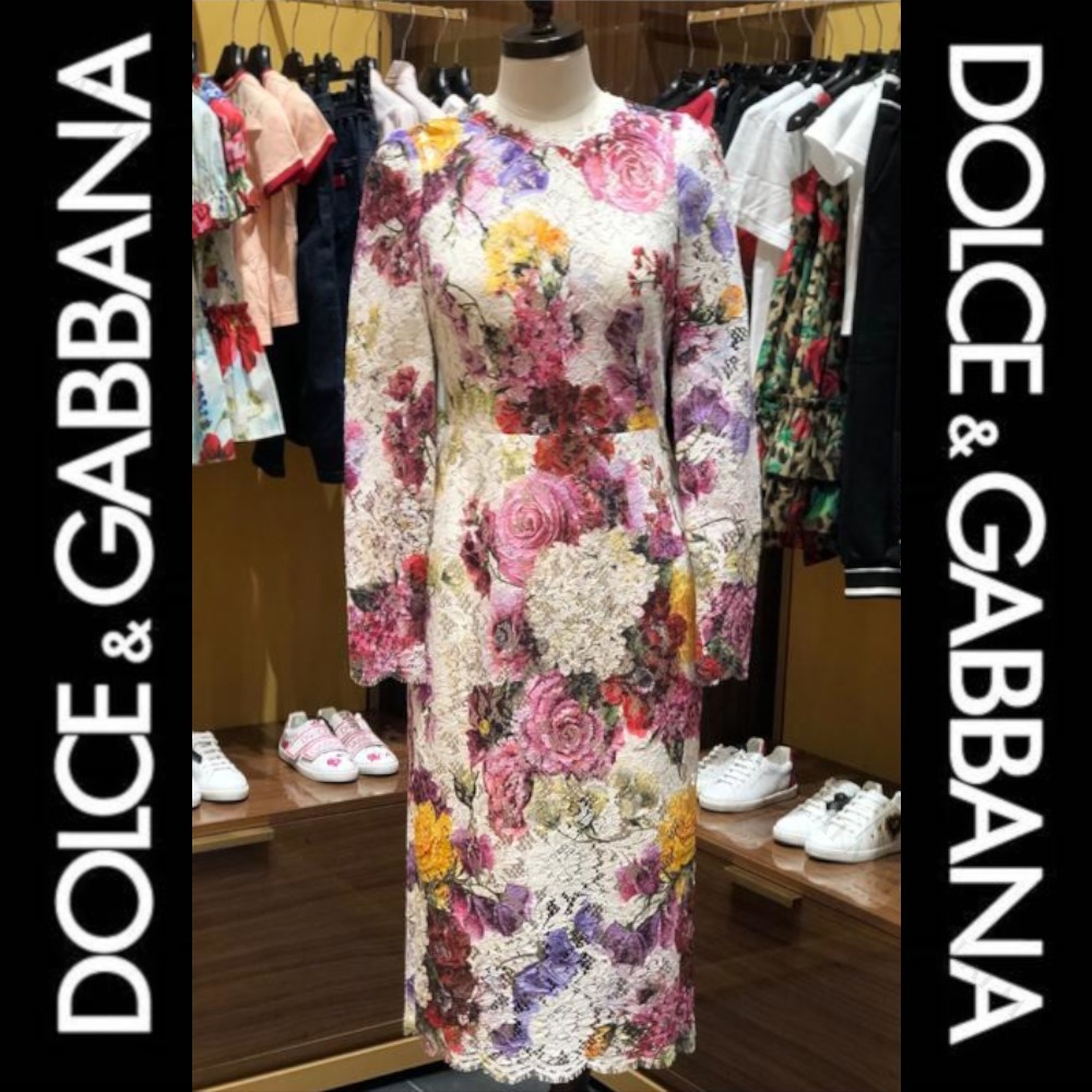 DOLCE&GABBANA フラワーデザイン レース ミディドレス