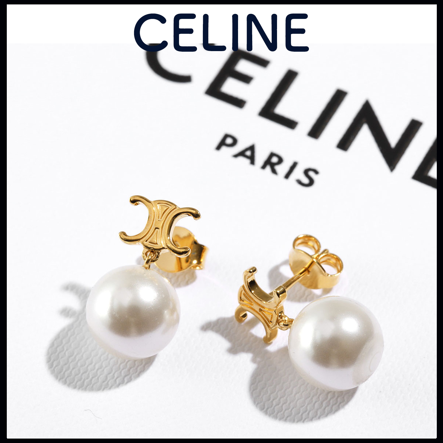 CELINE(セリーヌ) パールトリオンフピアス ゴールド×ホワイト