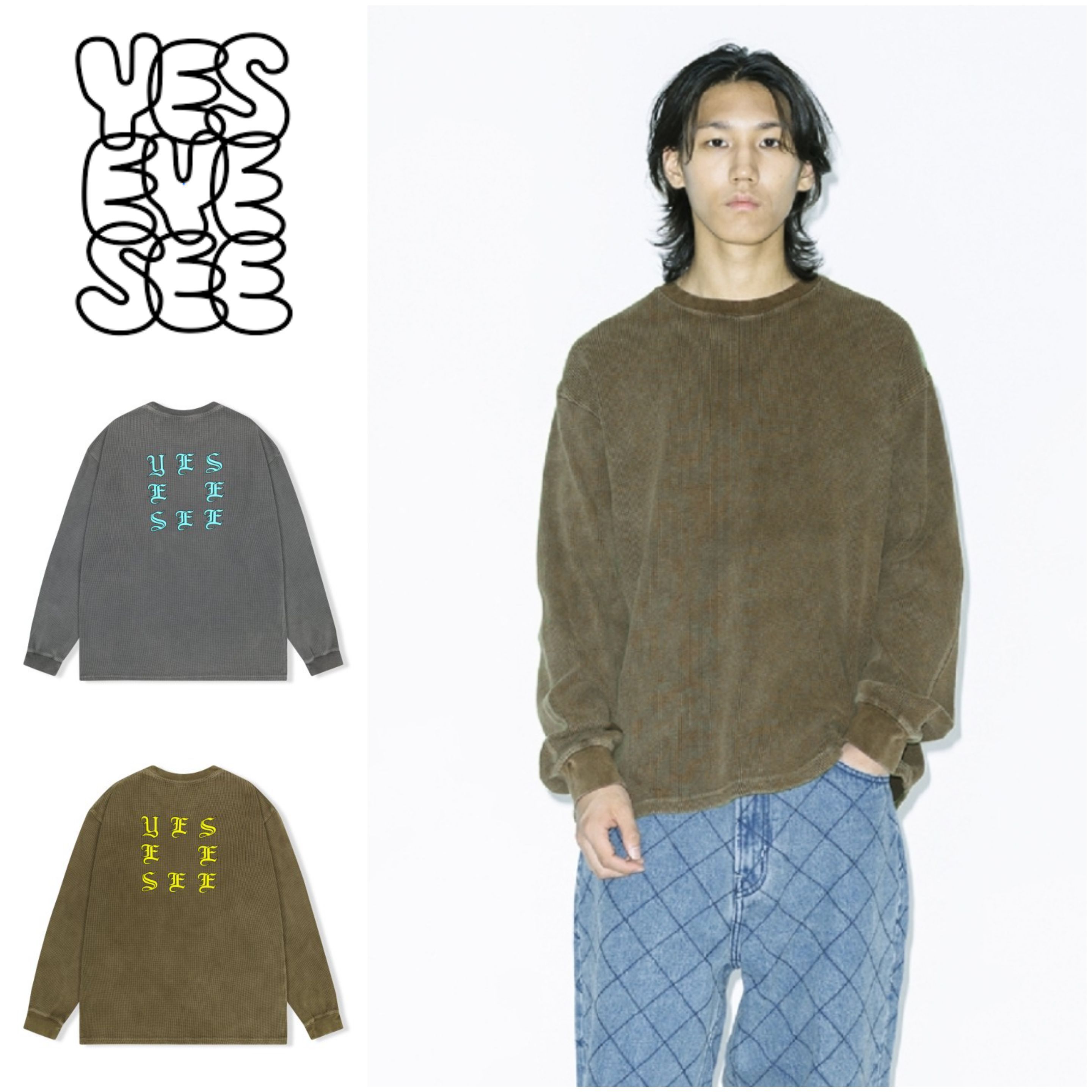 さらに100円引き◆YESEYESEE◆Y.E.S Washed Waffle L/S