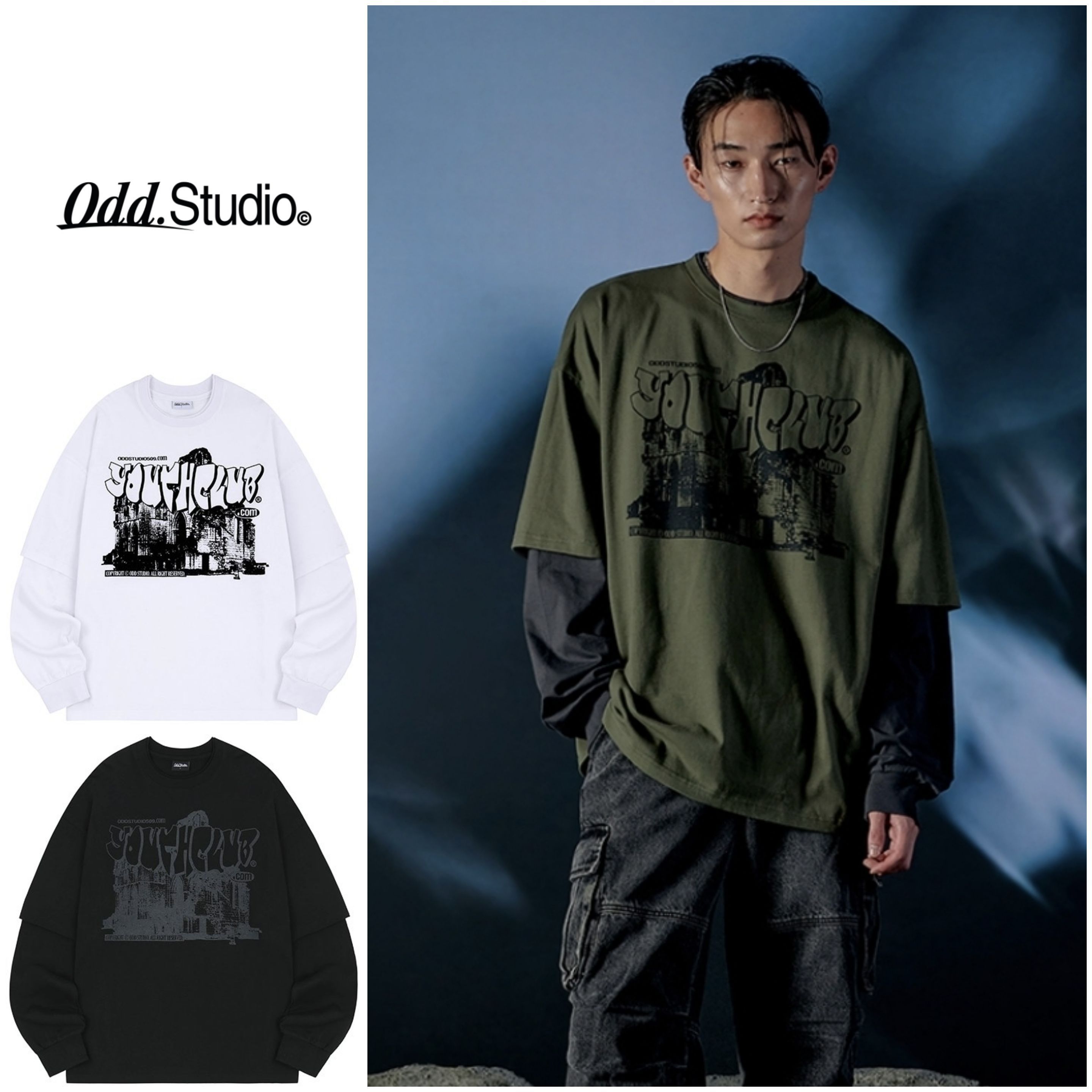 Tシャツ・カットソー ODSD Youth Club Graphic Layered Oversized Fit Long Sleeve