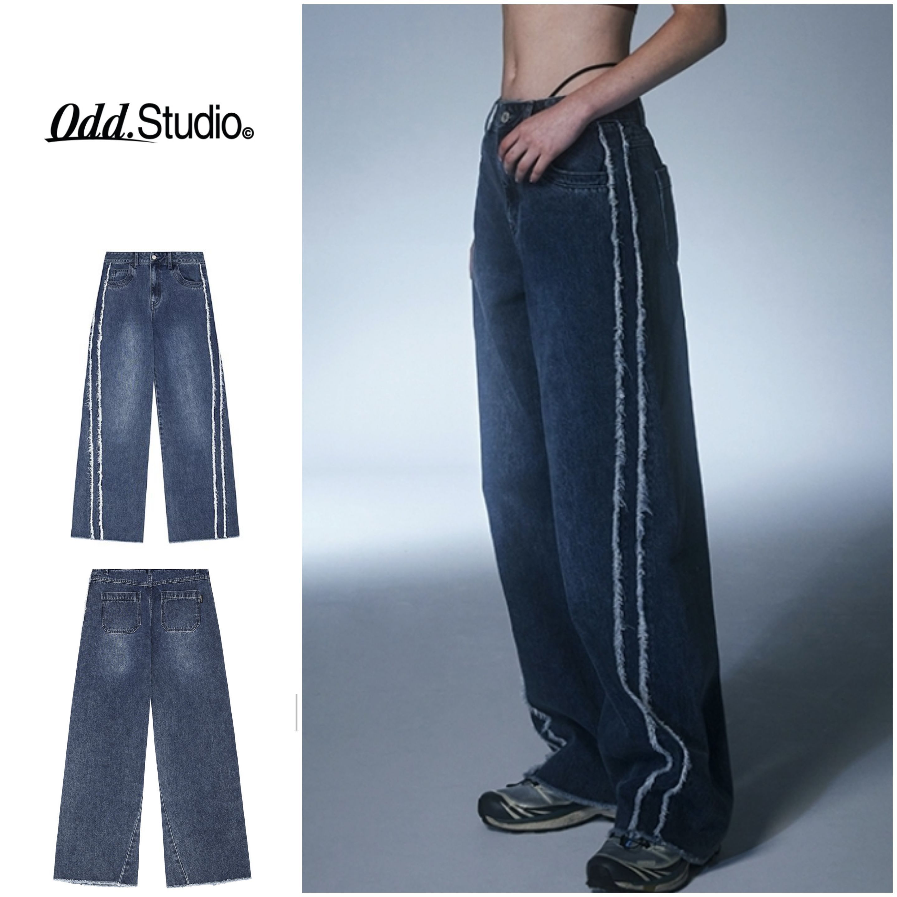 さらに100円引き◆ODD STUDIO◆Fringe Washing Wide Denim Pants