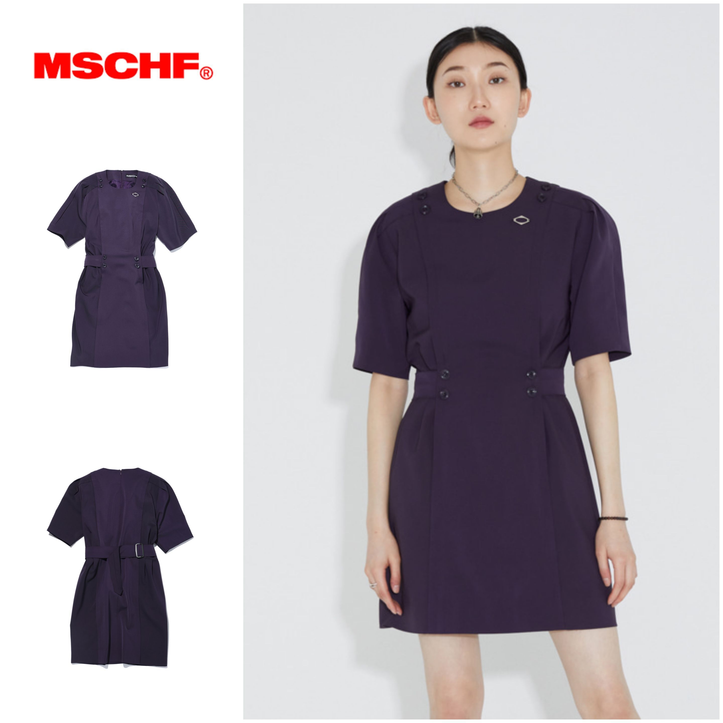さらに100円引き◆MISCHIEF◆DOUBLE BUTTON UP BELTED DRESS