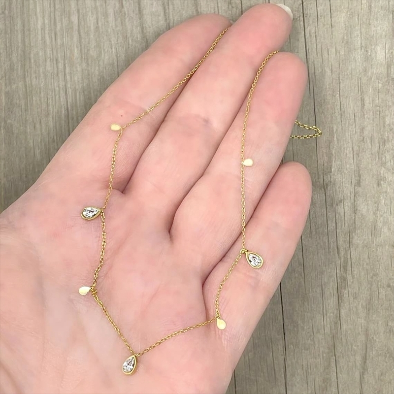 CZ ダングル ステンレス スティール ゴールド ネックレス CZ ダングル ステンレス スティール ゴールド ネックレス