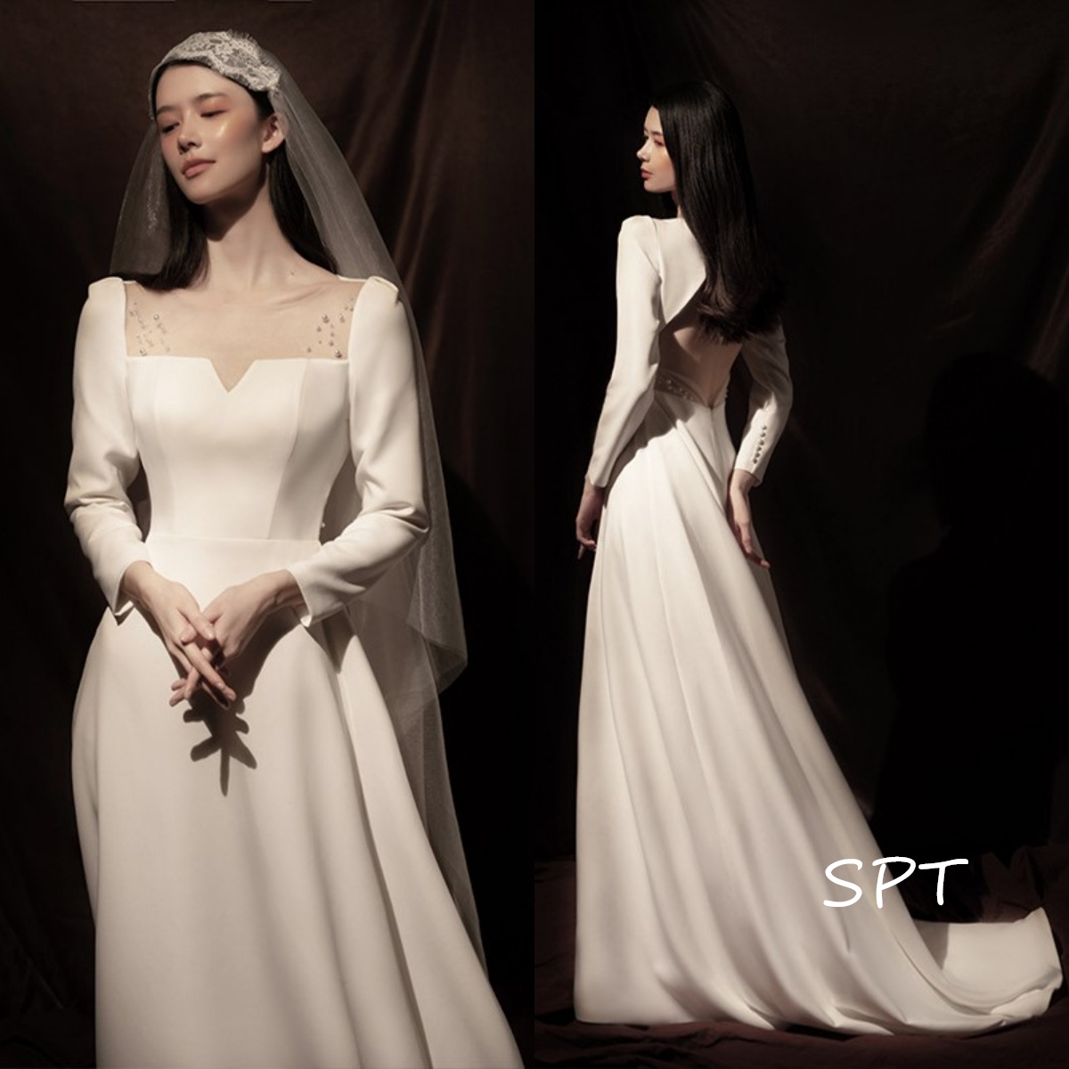 ウェディングドレス 前撮り シフォン ロングシンプルサテン b546 ウェディングドレス 前撮り シフォン ロングシンプルサテン b546