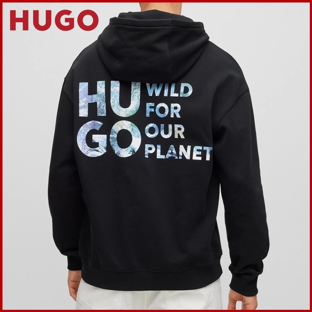 HUGO コットンテリー フーディ アースグラフィック＆ロゴ