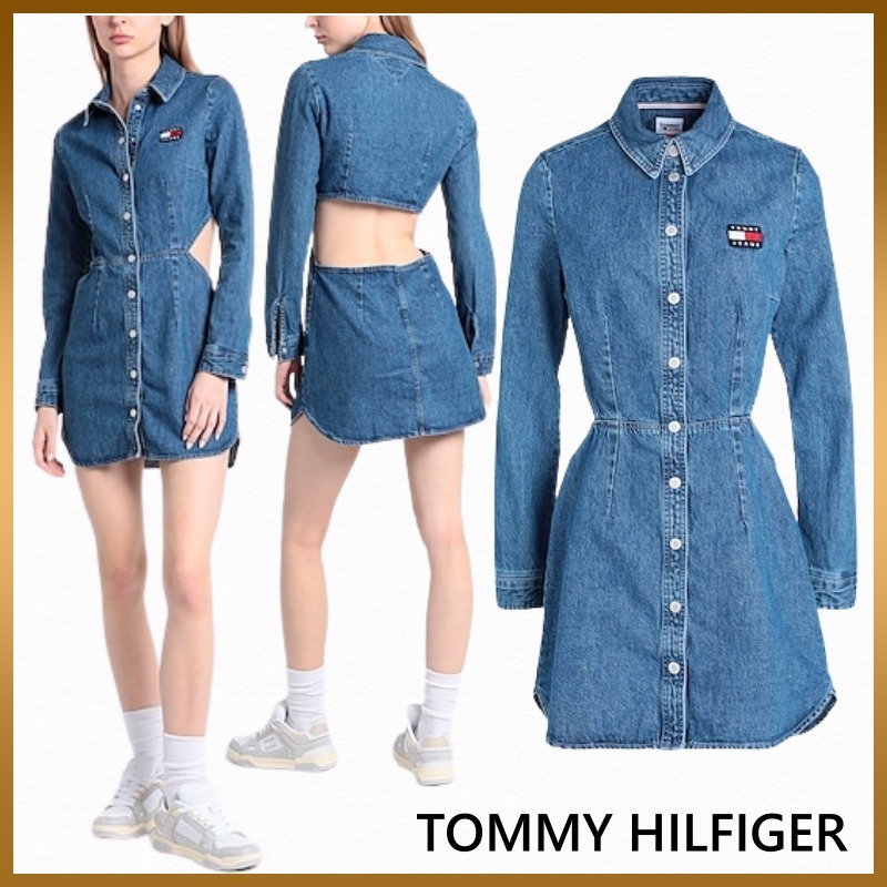 【 Jeans】ロゴ デニム カットアウトドレス シャツワンピ