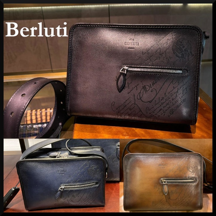 【BERLUTI】ジャーナリエ スクリットレザーメッセンジャーバッグ