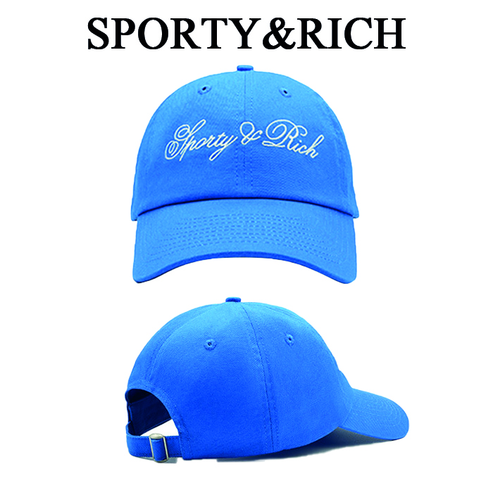 キャップ SPORTY & RICH CURSIVE LOGO HAT BLUE