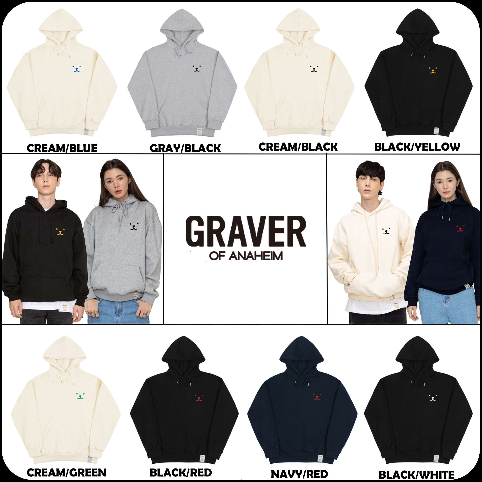 [GRAVER]★PUPPY FACE SMALL DRAWING SMILE HOODIE
