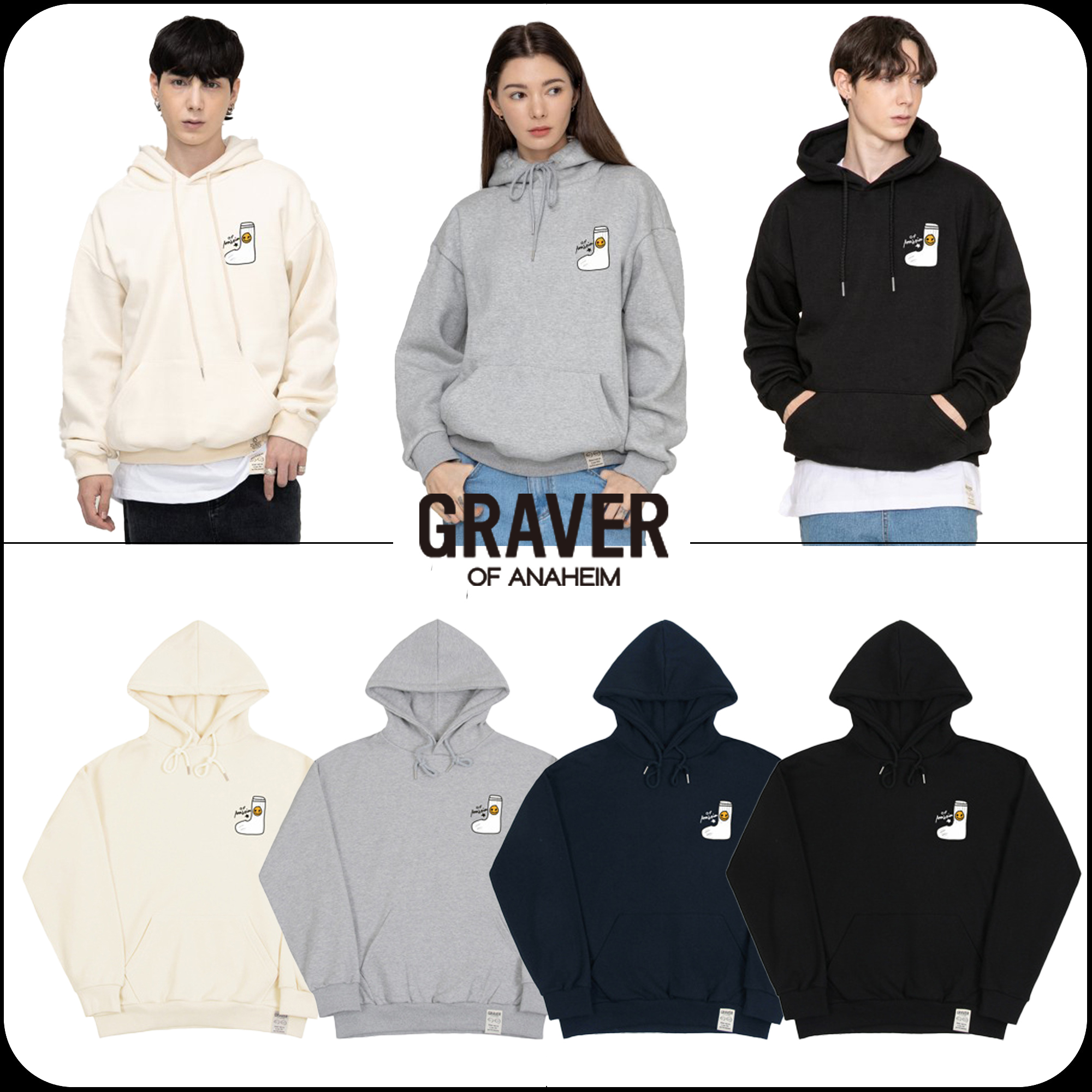 [GRAVER]★SOCKS DRAWING SMILE LOGO HOODIE