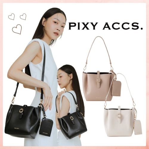 追跡有★PIXYACCS コインケース付 本革 2WAY バケツバッグ